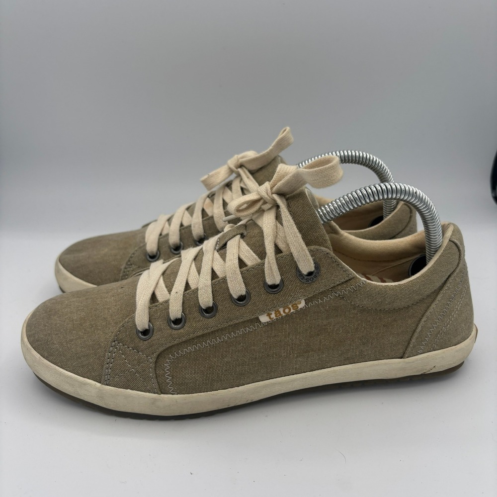 Taos Star Sneakers Women Sz 9 Khaki Canvas Comfort Walking Shoes